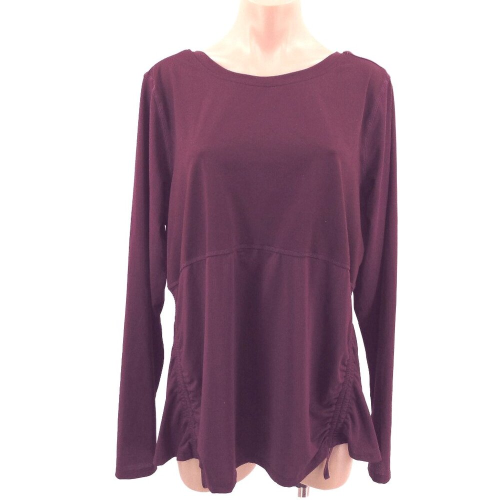 Fabletics Cashel Scoop Back Knit Top 1X Plus Cinch Front Long Sleeve Thumb Holes